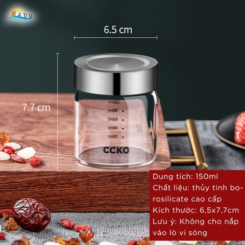 Hũ Chưng Yến Thủy Tinh Borosilicate CCKO, Nắp Inox 304 Kín Hơi, Chịu Nhiệt