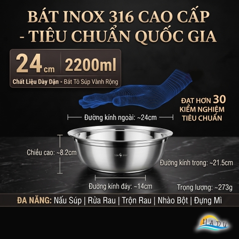 Thau Bát Tô Chậu Inox 316 Cao Cấp Chống Trào Đa Năng Dày Dặn Dùng Được Bếp Từ Bếp Gas SSGP