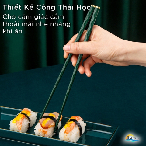 Bộ 5 Đôi Đũa Sợi Thủy Tinh HADU Họa Tiết Hoa Lấp Lánh, Chống Trơn, Chịu Nhiệt, 24.3cm