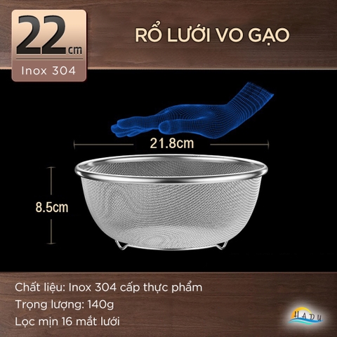 Rổ Inox Lưới Vo Gạo Inox 304 Cao Cấp SSGP, Chậu Inox Rửa Rau Kháng Khuẩn Đạt Chất Lượng LFGB Đức