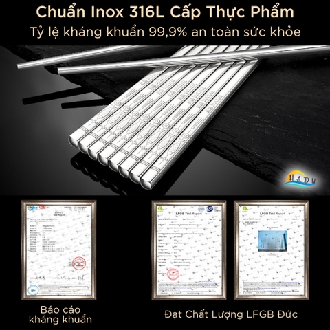 Bộ 10 Đôi Đũa Inox 316L SSGP, Kháng Khuẩn, Cách Nhiệt, Chống Trượt, Dài 23cm, Đạt Chất Lượng LFGB Đức