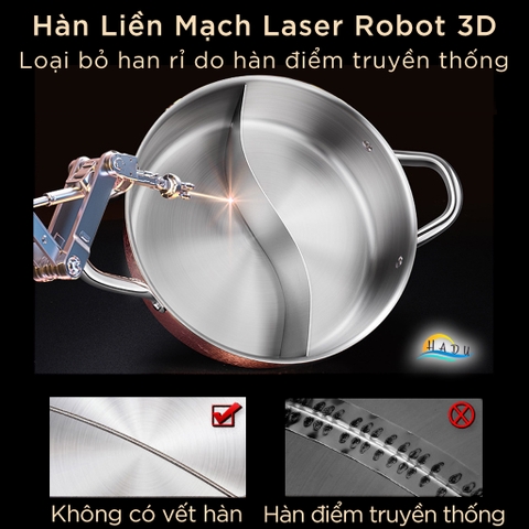 Nồi Lẩu 2 Ngăn Dùng Được Bếp Từ Đa Năng Inox 304 Cao Cấp 30cm Đạt Chất Lượng Đức SSGP