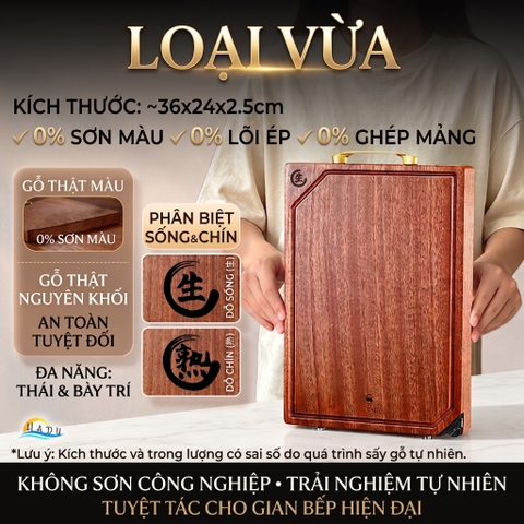 Thớt Gỗ Mun Cao Cấp Nguyên Khối Không Sơn Ghép Phân Biệt Sống Chín Đạt Chất Lượng LFGB Đức SSGP