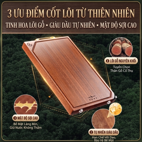 Thớt Gỗ Mun Cao Cấp Nguyên Khối Không Sơn Ghép Phân Biệt Sống Chín Đạt Chất Lượng LFGB Đức SSGP