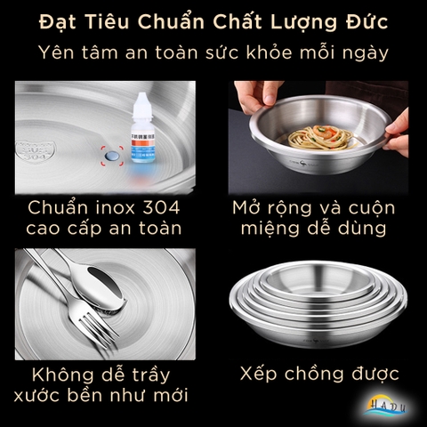 Đĩa Inox 304 Sâu Lòng SSGP, Chống Trầy, Xếp Chồng Gọn, Nhiều Size, Đạt Chất Lượng LFGB Đức