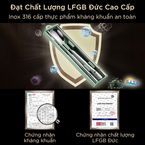 Bộ Thìa Dĩa Du Lịch SSGP Inox 316L, Kèm Hộp Đựng Màu Xanh, Kháng Khuẩn, Đạt Chất Lượng LFGB Đức