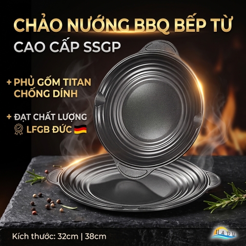 Chảo Nướng Gốm Titan SSGP Chống Dính, Size 32cm 38cm, Độ Cứng 9H, Không PFOA, Đạt Chất Lượng LFGB Đức