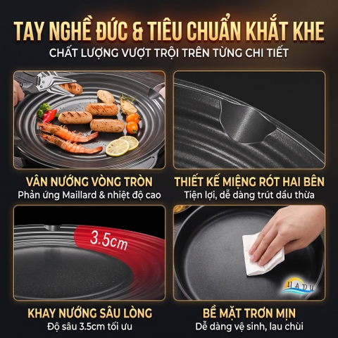Chảo Nướng Gốm Titan SSGP Chống Dính, Size 32cm 38cm, Độ Cứng 9H, Không PFOA, Đạt Chất Lượng LFGB Đức