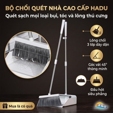 Bộ Chổi và Hót Rác Thông Minh CCKO, Có Lược Cào Tóc, Cán Dài Không Cúi, Lông Chổi Mềm
