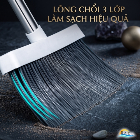 Bộ Chổi và Hót Rác Thông Minh CCKO, Có Lược Cào Tóc, Cán Dài Không Cúi, Lông Chổi Mềm
