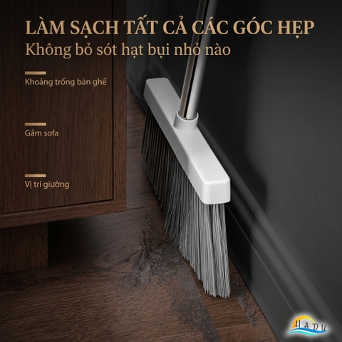 Bộ Chổi và Hót Rác Thông Minh CCKO, Có Lược Cào Tóc, Cán Dài Không Cúi, Lông Chổi Mềm