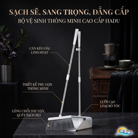 Bộ Chổi và Hót Rác Thông Minh CCKO, Có Lược Cào Tóc, Cán Dài Không Cúi, Lông Chổi Mềm