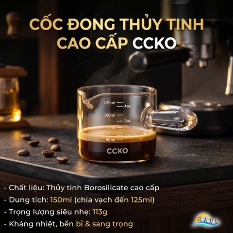 Cốc Rót Cà Phê Thủy Tinh Borosilicate CCKO 150ml, Chịu Nhiệt, Trong Suốt