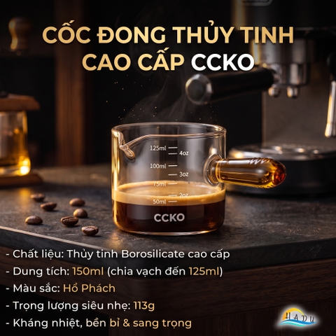 Cốc Rót Cà Phê Thủy Tinh Borosilicate CCKO 150ml, Chịu Nhiệt, Trong Suốt