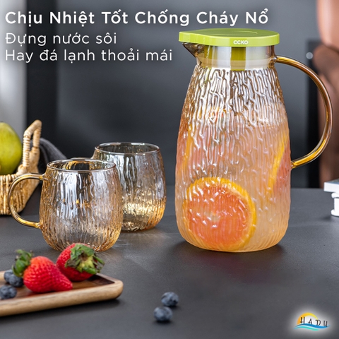 Bộ Bình và Cốc Thủy Tinh CCKO, Bình 1.8L Nắp Tự Động, Chịu Nhiệt, Nhiều Màu