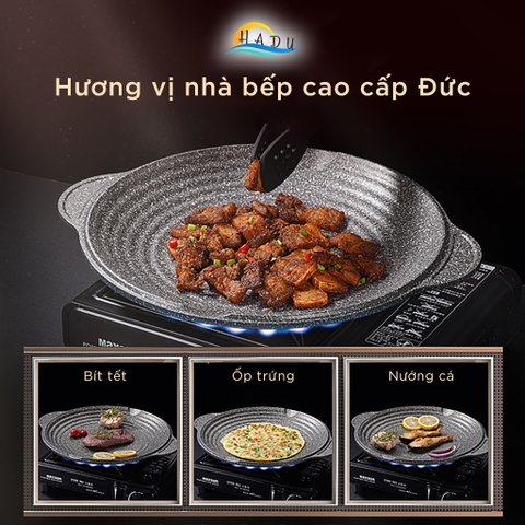 Chảo Nướng Bếp Từ Chống Dính Đá Hoa Cương Kiểu Hàn Quốc 34cm 38cm Cao Cấp Đạt Chất Lượng Đức SSGP