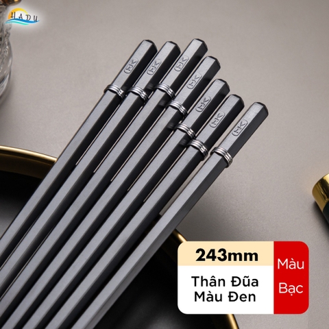 Đũa Ăn Cơm Kiểu Nhật Bản Cao Cấp HADU - Màu Đen Sang Trọng, Viền Kim Loại "King Of Ring", Chống Mốc, Chịu Nhiệt 120°C