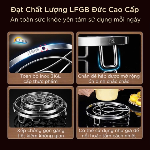 Giá Hấp Cách Thủy Inox 316L Cao Cấp SSGP, Vỉ Hấp Bánh Bao Hải Sản Đa Năng Đạt Chất Lượng LFGB Đức