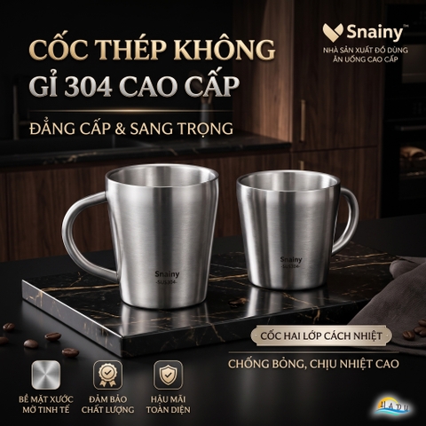 Cốc Ly Inox 304 Giữ Nhiệt 2 Lớp Cao Cấp Chống Nóng Có Tay Cầm Cao Cấp 200ml 260ml Snainy