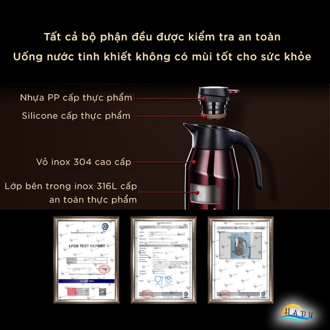 Bình Đựng Nước Giữ Nhiệt 2 Lít Cao Cấp Inox 316 Đạt Chất Lượng Đức SSGP