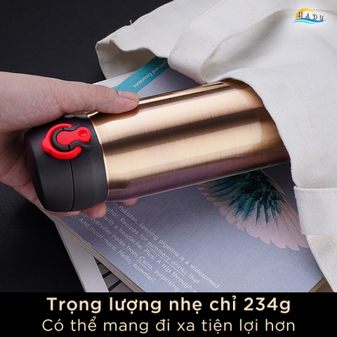 Bình Giữ Nhiệt Inox 316 Cao Cấp 480ml, Giữ Nhiệt 24h, Nắp Khóa 3 Lớp An Toàn, Kiểu Nhật Bản, Màu Vàng Đồng SSGP