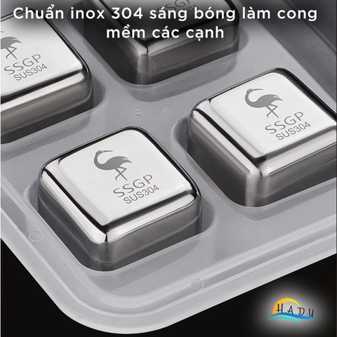 Bộ Viên Đá Lạnh Vĩnh Cửu Inox 304 SSGP, Không Tan, Kèm Kẹp Gắp và Khay Đựng, Đạt Chất Lượng LFGB Đức