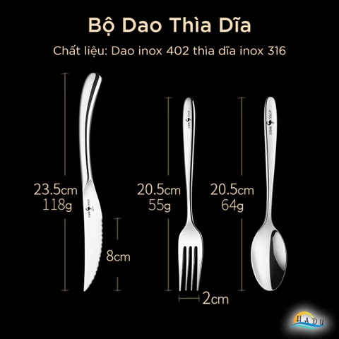 Bộ 2 Món Dao Dĩa Ăn Bít Tết SSGP, Inox 304, Thiết Kế Kiểu Nhà Hàng, Cán Dày, Đạt Chất Lượng LFGB Đức
