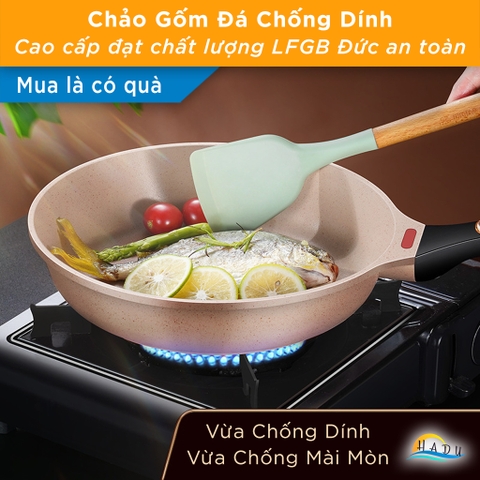 Chảo Chống Dính Lòng Sâu Bếp Từ SSGP 26cm 28cm, Phủ Ceramic Đá, Nắp Kính Tự Đứng, Đạt Chất Lượng LFGB Đức