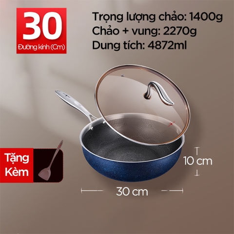 Chảo Chống Dính Lòng Sâu Bếp Từ SSGP 30cm, Thân Inox 304, Phủ Teflon An Toàn, Đạt Chất Lượng LFGB Đức
