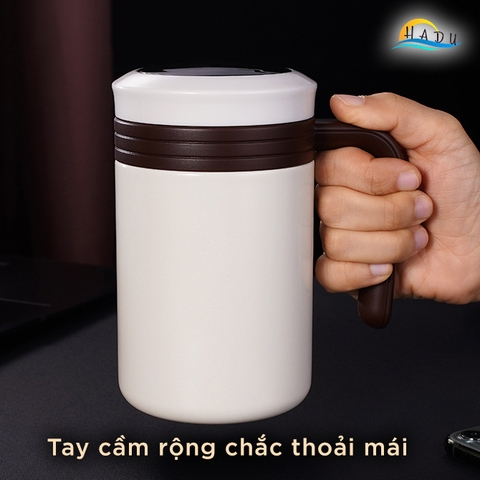 Ly giữ nhiệt có quai nắp đậy không cần vặn inox 316 cấp thực phẩm, cốc giữ nhiệt coffee 7 lớp tích hợp pha trà SSGP