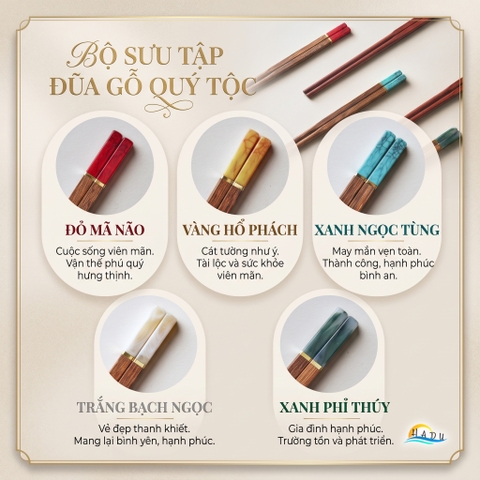[5 Đôi] Đũa Ăn Cơm Gỗ Tự Nhiên Cánh Gà Cao Cấp Khảm Ngọc Thạch Sang Trọng Chống Ẩm Mốc HADU