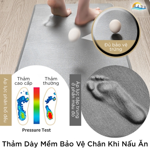 Thảm Nhà Bếp Chống Trượt 44x81cm – Da PU Cao Cấp, Chống Nước, Dày 12mm, Bảo Vệ Chân Mềm Mại HADU