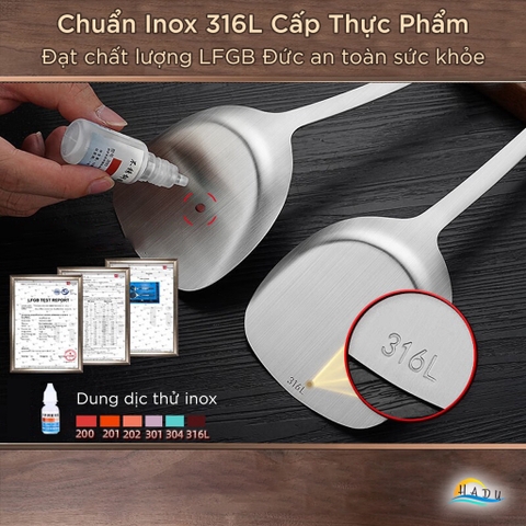 Xẻng Nấu Ăn Inox 316L Đúc Nguyên Khối SSGP, Sạn Xào Cán Rỗng Cách Nhiệt Chống Nóng, Đạt Chất Lượng LFGB Đức