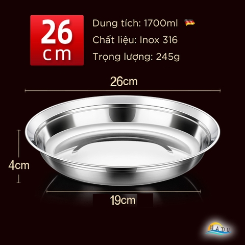Đĩa Inox 304 Sâu Lòng SSGP, Chống Trầy, Xếp Chồng Gọn, Nhiều Size, Đạt Chất Lượng LFGB Đức
