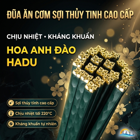 Bộ 5 Đôi Đũa Sợi Thủy Tinh HADU Họa Tiết Hoa Lấp Lánh, Chống Trơn, Chịu Nhiệt, 24.3cm