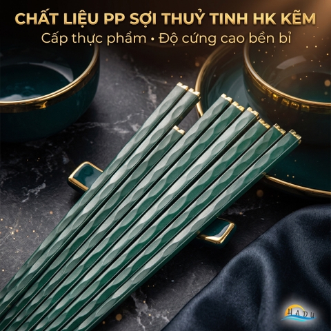 Bộ 5 Đôi Đũa Sợi Thủy Tinh HADU Họa Tiết Hoa Lấp Lánh, Chống Trơn, Chịu Nhiệt, 24.3cm