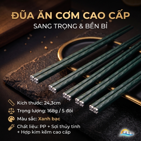 Bộ 5 Đôi Đũa Sợi Thủy Tinh HADU Họa Tiết Hoa Lấp Lánh, Chống Trơn, Chịu Nhiệt, 24.3cm