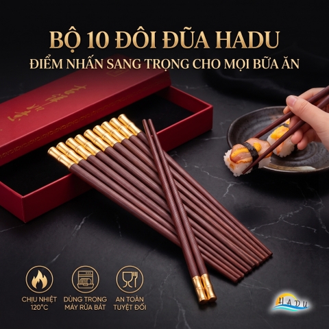 Đũa Gỗ Ăn Cơm Cao Cấp Khảm Tre Vàng Sang Trọng Chống Trượt Chịu Nhiệt Không Ẩm Mốc An Toàn HADU
