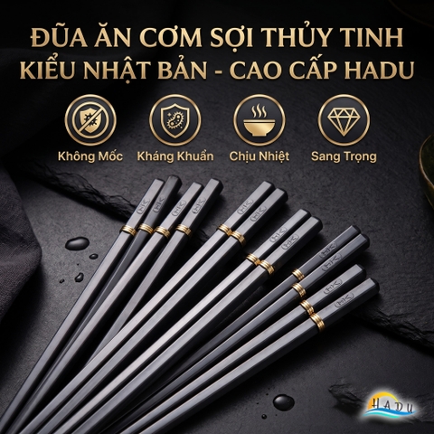 Đũa Ăn Cơm Kiểu Nhật Bản Cao Cấp HADU - Màu Đen Sang Trọng, Viền Kim Loại 