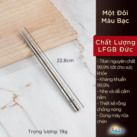 Bộ 5 Đôi Đũa Titan SSGP Nguyên Chất, Kháng Khuẩn, Cách Nhiệt, Đạt Chất Lượng LFGB Đức