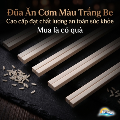 Đũa Ăn Cơm Kháng Khuẩn HADU Màu Trắng Be, Đũa Sợi Thủy Tinh Chống Mốc, Đầu Nhám Chống Trượt, Chịu Nhiệt 120°C