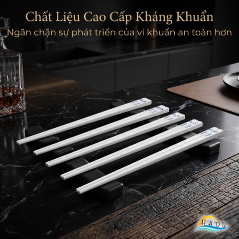 Bộ 5 Đôi Đũa Sợi Thủy Tinh HADU Kháng Khuẩn, Chống Mốc, Đầu Nhám Chống Trơn, Màu Trắng