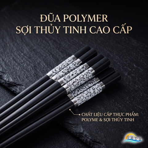 Bộ 10 Đôi Đũa Sợi Thủy Tinh HADU, Họa Tiết Vân Đá Cẩm Thạch, Chống Trơn, Chịu Nhiệt, Dài 27cm