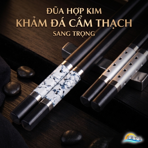 Bộ 10 Đôi Đũa Sợi Thủy Tinh HADU, Họa Tiết Vân Đá Cẩm Thạch, Chống Trơn, Chịu Nhiệt, Dài 27cm