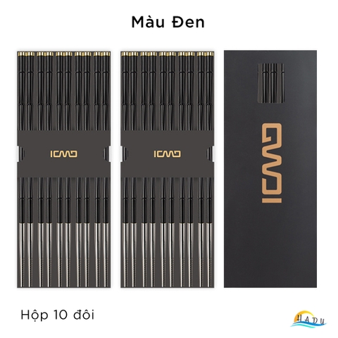 Bộ 10 Đôi Đũa Inox 304 HADU, Tay Cầm Chống Trượt, Kháng Khuẩn Ag+, Cách Nhiệt, 24.3cm