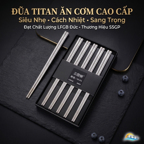 Hộp 5 Đôi Đũa Titan Nguyên Chất 99.8% SSGP Siêu Nhẹ, Đũa Ăn Cơm Rỗng Cách Nhiệt, Chống Mốc Đạt Chất Lượng LFGB Đức