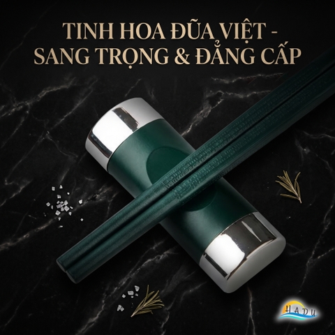 Bộ 5 Đôi Đũa Sợi Thủy Tinh HADU Họa Tiết Hoa Anh Đào, Kháng Khuẩn, Chống Trơn, 24.3cm, Màu Xanh Bắc Âu