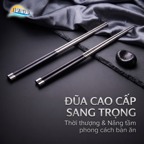 Bộ 10 Đôi Đũa Inox 304 Phối Sợi Thủy Tinh HADU, Kháng Khuẩn, Chống Trượt, Kèm Hộp Sang Trọng