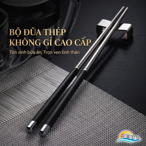 Bộ 10 Đôi Đũa Inox 304 Phối Sợi Thủy Tinh HADU, Kháng Khuẩn, Chống Trượt, Kèm Hộp Sang Trọng