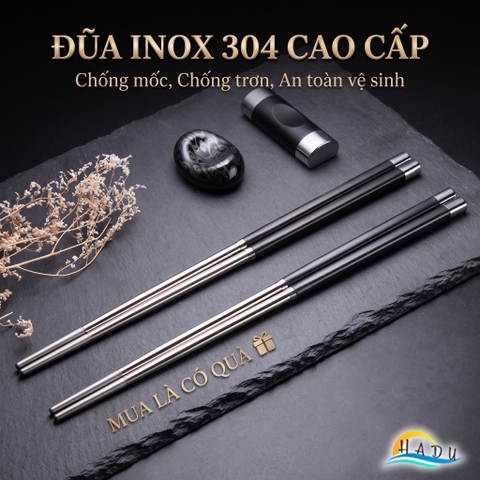 Bộ 10 Đôi Đũa Inox 304 Phối Sợi Thủy Tinh HADU, Kháng Khuẩn, Chống Trượt, Kèm Hộp Sang Trọng